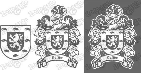 Imágenes vectoriales del escudo de armas del apellido Pulido para descargar.