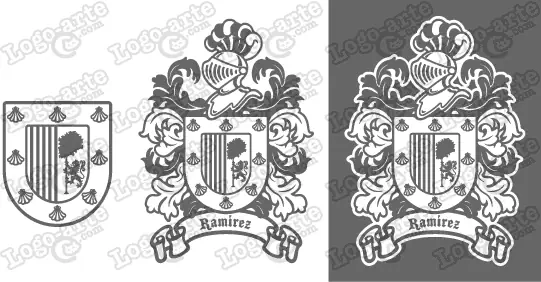 Imágenes vectoriales del escudo heráldico del apellido Ramírez para descargar.