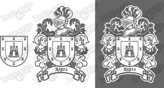 Imágenes vectoriales del escudo de armas del apellido Reyes para descargar.