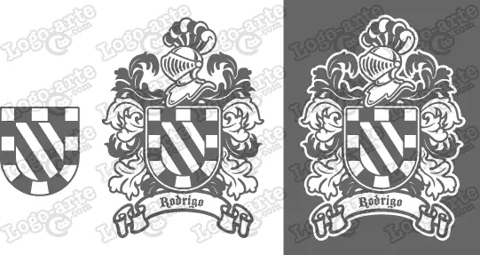 Imágenes vectoriales del escudo de armas del apellido Rodrigo para descargar.
