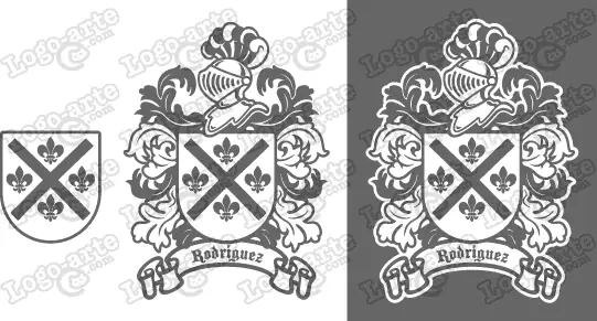 Imágenes vectoriales del escudo de armas del apellido Rodríguez para descargar.