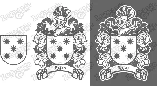 Imágenes vectoriales del escudo de armas del apellido Rojas para descargar.