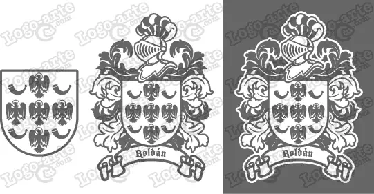 Imágenes vectoriales del escudo de armas del apellido Roldán para descargar.
