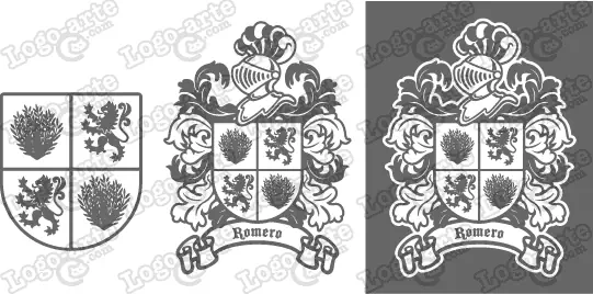 Imágenes vectoriales del escudo de armas del apellido Romero para descargar.
