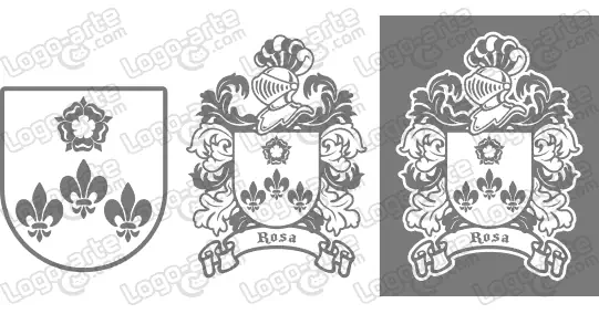 Imágenes vectoriales del escudo de armas del apellido Rosa para descargar.