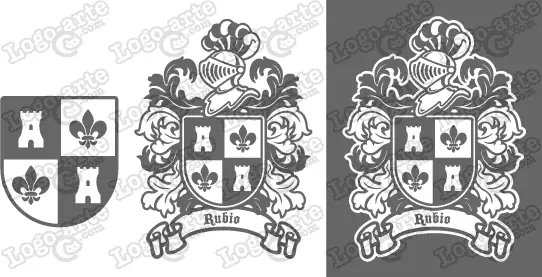 Imágenes vectoriales del escudo de armas del apellido Rubio para descargar.