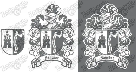 Imágenes vectoriales del escudo de armas del apellido Sánchez para descargar.