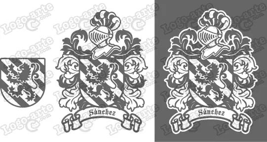 Imágenes vectoriales del escudo de armas del apellido Sánchez para descargar.