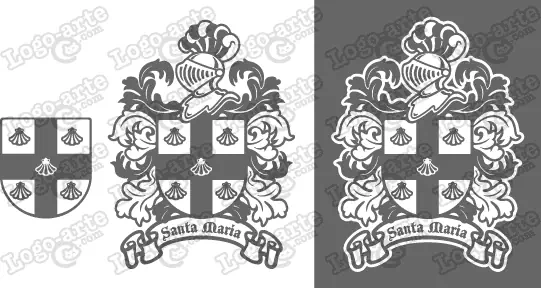 Imágenes vectoriales del escudo de armas del apellido Santa María para descargar.