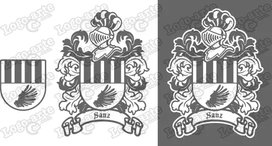 Imágenes vectoriales del escudo de armas del apellido Sanz para descargar.