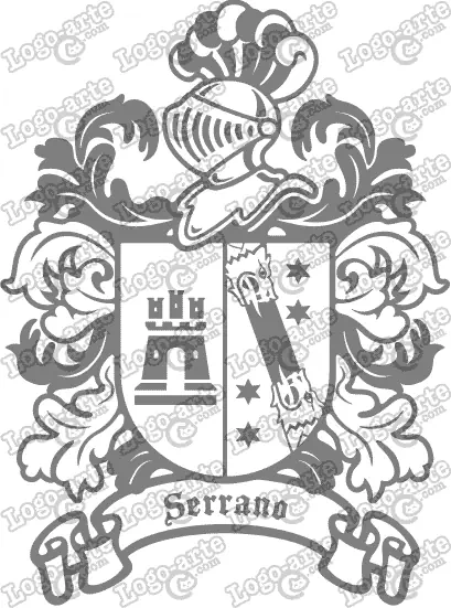Escudo heráldico del apellido Serrano en vectores para cortar en plotter.