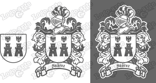 Imágenes vectoriales del escudo de armas del apellido Suárez para descargar.