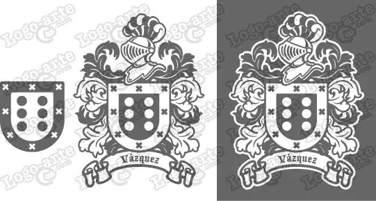 Imágenes vectoriales del escudo de armas del apellido Vázquez para descargar.