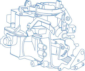 Imagen vectorial de carburador mostrando sus contornos, sin rellenos.