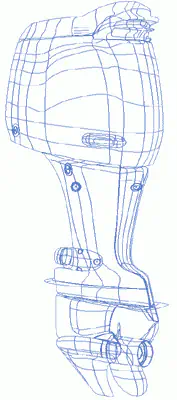 Imagen vectorial de motor fuera borda mostrando sus contornos, sin rellenos.