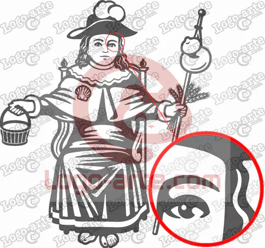 Desenho vetorial do Santo Niño de Atocha mostrando detalhe ampliado.