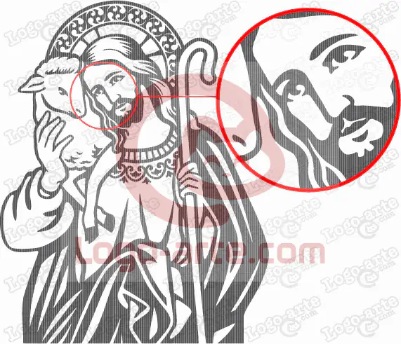 Immagine vettoriale del Buon Pastore, con dettaglio ingrandito.