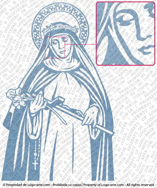Imagem de Santa Catarina de Sena mostrando área ampliada.