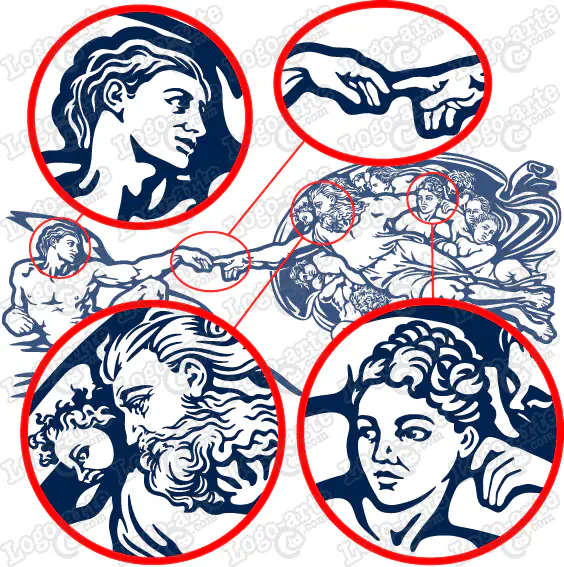 Detalles ampliados de la imagen vectorial de La Creación de Adán.