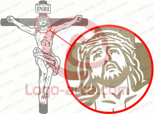 Immagine vettoriale di Gesù Cristo sulla croce con dettaglio ingrandito.