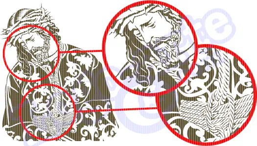 Immagine vettoriale di Gesù Cristo con dettagli ingranditi.