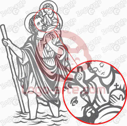 San Cristoforo vettoriale, con dettaglio ingrandito.