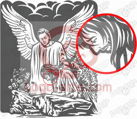 Imagen vectorial de Jesús confortado por un ángel mostrando detalle ampliado.