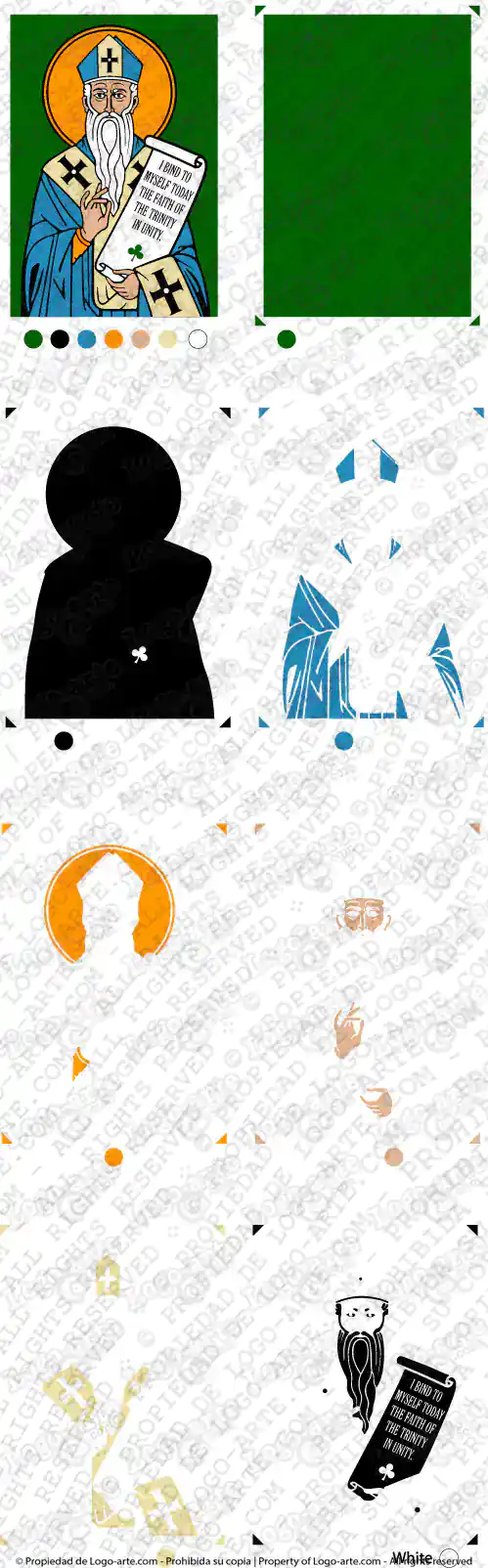 Vector image of St. Patrick in 7 spot colors for cutting plotter.