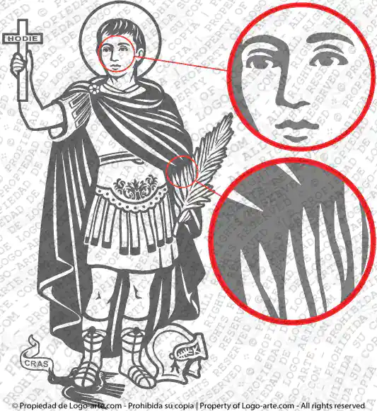 Immagine vettoriale di Sant'Espedito per il taglio plotter, con ingrandimenti.
