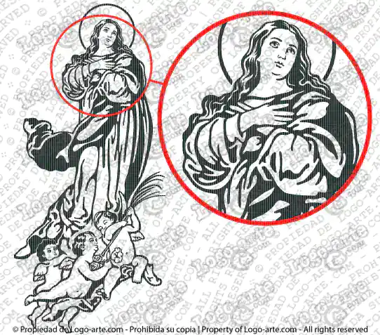 Arte vettoriale dell’Immacolata Concezione per taglio con plotter o incisione, con area ingrandita.