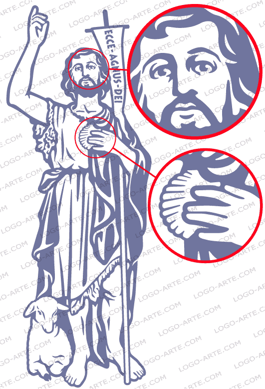 Imagen vectorial de San Juan Bautista mostrando dos áreas ampliadas.