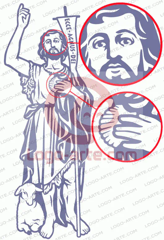 Imagen vectorial de San Juan Bautista mostrando dos áreas ampliadas.