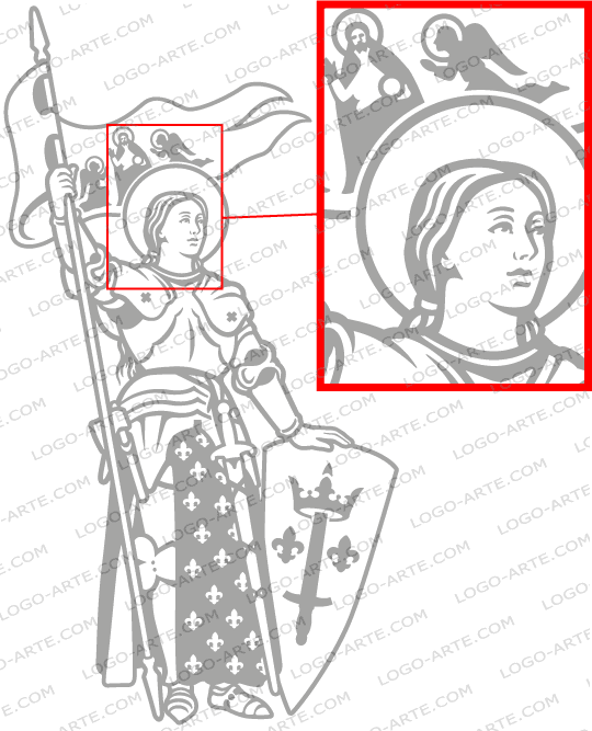 Imagem de Santa Joana d'Arc vetorial para cortar em plotter mostrando detalhe ampliado.