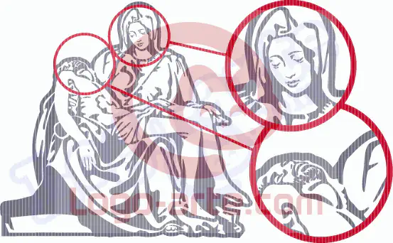 Immagine vettoriale della Pietà di Michelangelo con ingrandimenti.