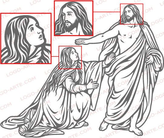 Imagem vetorial de Maria Madalena e Jesus ressuscitado, para corte em plotter.