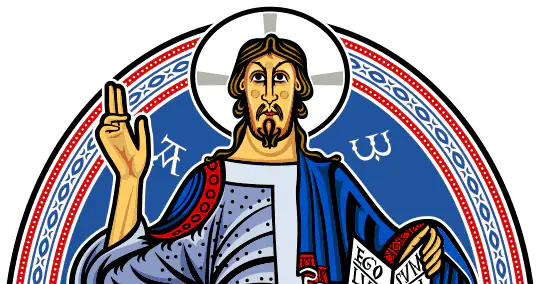 Immagine di Cristo Pantocratore vettorizzata a colori solo per la stampa.