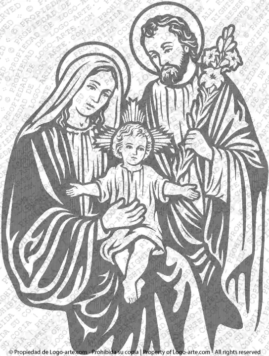 Immagine vettoriale della Sacra Famiglia per taglio con plotter e incisione.