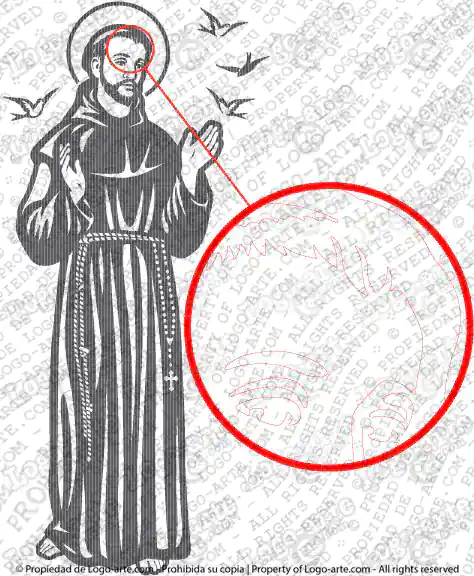 San Francesco d'Assisi: disegno vettoriale con dettaglio ingrandito.