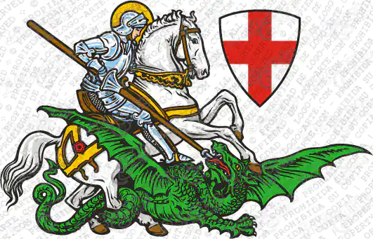 Imagem vetorial em cores de São Jorge a matar o dragão, para cortar em plotter e imprimir em serigrafia.