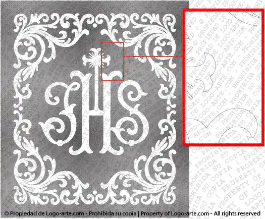 Imagen vectorial del Cristograma IHS, mostrando detalle ampliado.