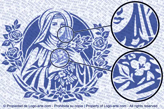 Imagem vetorial de Santa Teresinha do Menino Jesus mostrando detalhe ampliado.