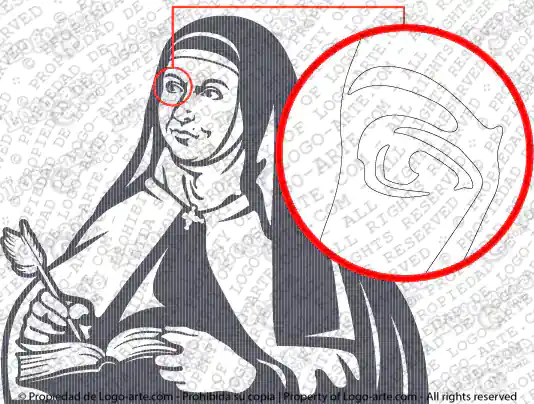 Immagine vettoriale di Santa Teresa d'Avila con dettaglio ingrandito.