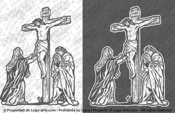 Immagini vettoriali della 12ª stazione della via crucis biblica disponibili per il download: Gesù sulla croce, sua madre e il discepolo.