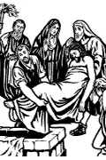 Dibujo vectorial de la decimocuarta Estación del Viacrucis: Jesús es colocado en el sepulcro.