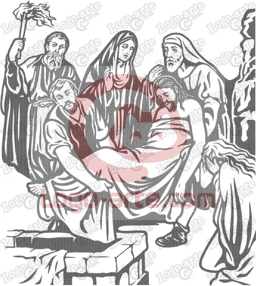 Imagen vectorial de la decimocuarta estación del Via Crucis bíblico: Jesús es sepultado