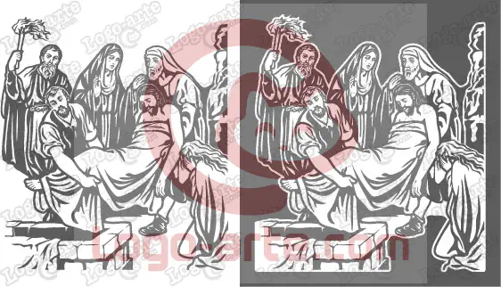 Estación 14 del Viacrucis: Jesús es sepultado, vectorizada para cortar en plotter, grabado e impresión.