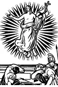 Dibujo vectorial de la decimoquinta Estación del Viacrucis: Jesús resucita de entre los muertos.