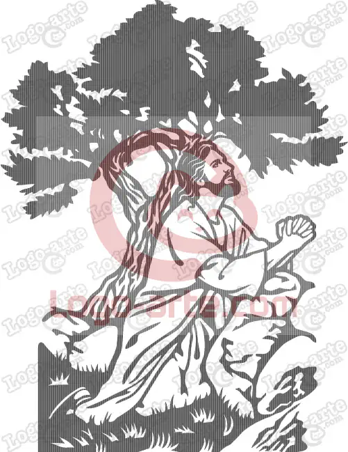 Imagem vetorial da primeira estação da Via-Sacra: Jesus a orar no Horto das Oliveiras