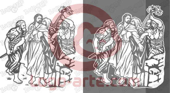 Imágenes vectoriales de la 2ª estación del Viacrucis bíblico (Jesús traicionado por Judas, es arrestado) disponibles para descargar.