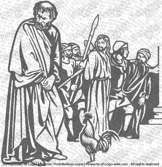 Immagine vettoriale della quarta stazione della Via Crucis: Pietro rinnega Gesù